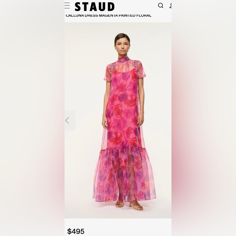 STAUD Pink Floral Maxi Dress